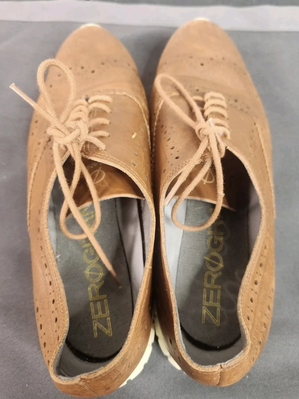 Cole Haan Tan Leather Wingtip Oxfords with White Sole